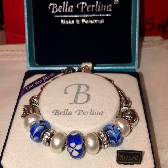 Bella Pelina Jewelry - Bella Perlina Silver Art Glass SlCharm Bracelet Blue Bella Pelina